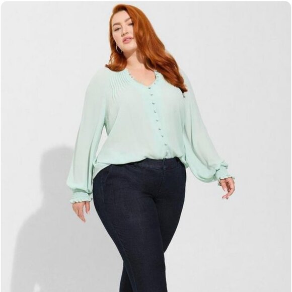 Torrid Georgette Smocked Blouson Sleeve Blouse - Picture 1 of 10